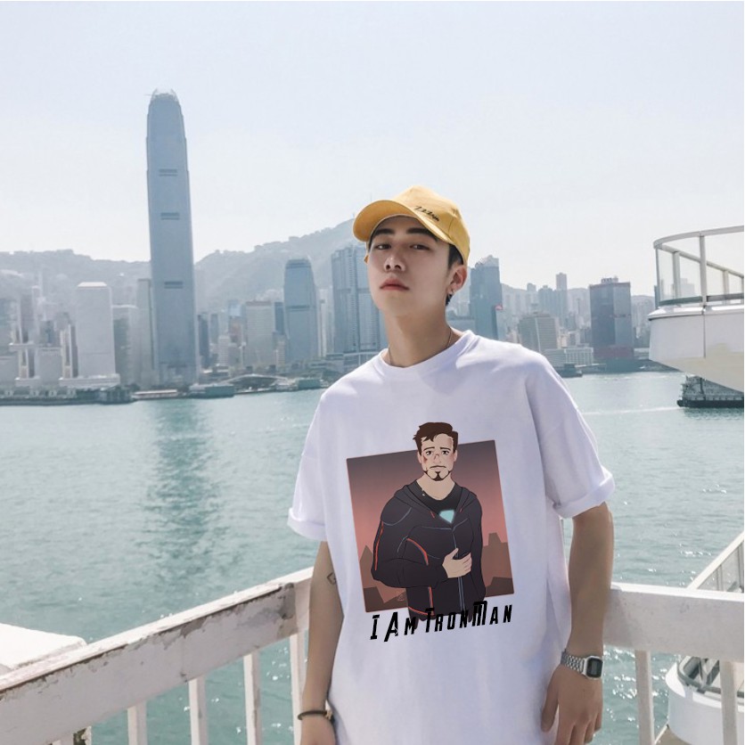 Áo thun 360 unisex tay lỡ form xuông rộng - áo phông nam nữ Người Sắt thiết kế oversize kiểu đơn giản dễ phối đồ