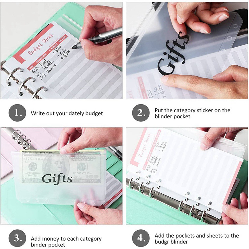 Bộ 2 Sổ Tay Khổ A6 Bằng Da PU Có 6 Vòng In Chữ Màu Hồng &amp; Xanh Lá