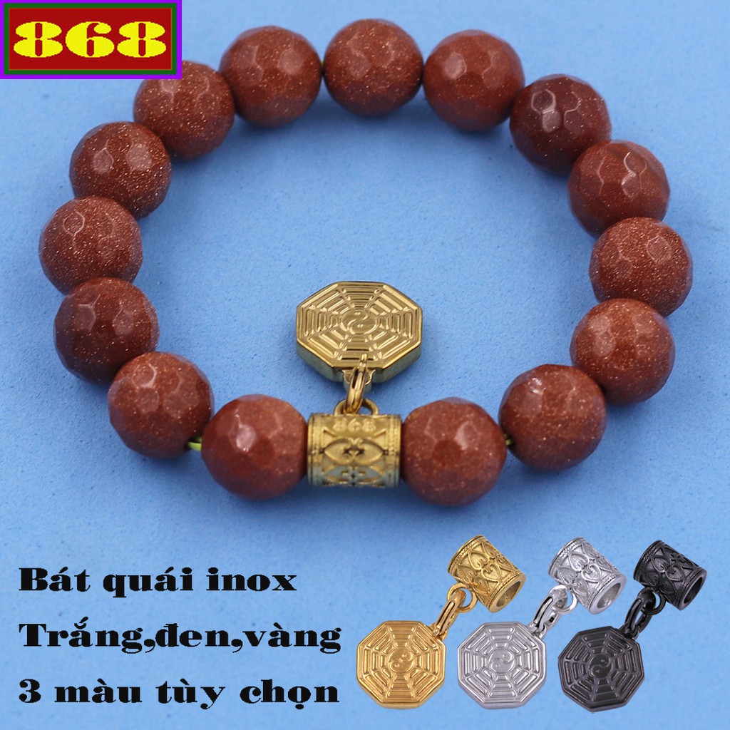 Chuỗi tay đá Kim Sa Cắt Giác 12 ly - Charm Bát Quái Inox VKSGBQV12 - Hợp mệnh Thổ, Kim