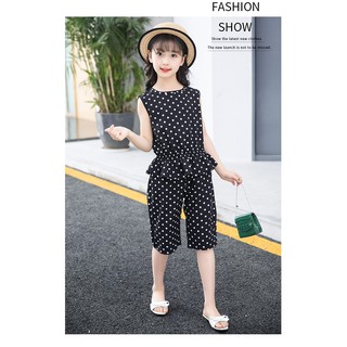 Bộ đồ set cho bé gái chấm bi voan
