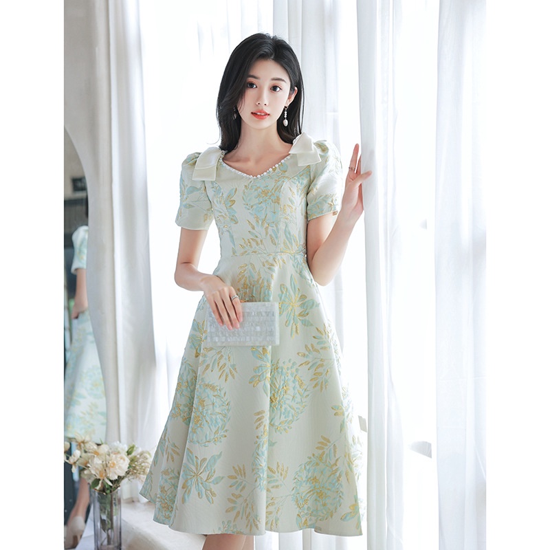 Frfr Đầm Dạ Hội Nhỏ Màu Xanh Lá Nhạt Sang Trọng Phong Cách Mori Thời Trang Cao Cấp