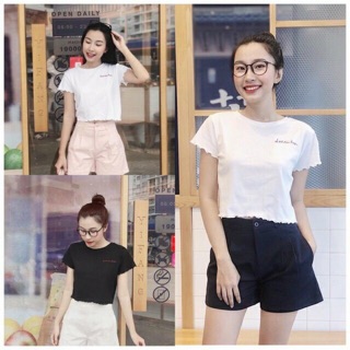 Áo croptop cổ tròn cuốn biên siêu đẹp