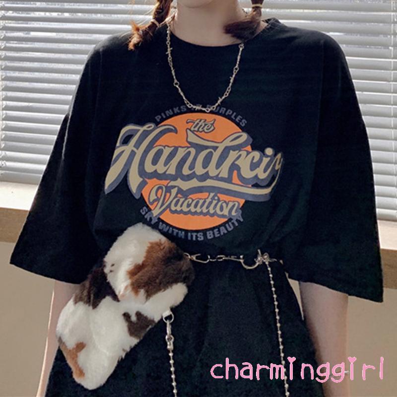 Áo thun tay ngắn dáng rộng in chữ thời trang mùa hè cho nữ | BigBuy360 - bigbuy360.vn