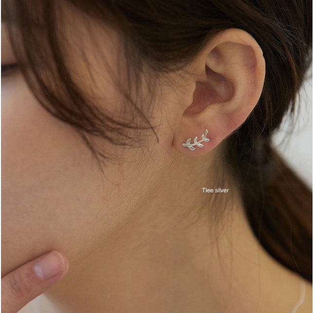 Khuyên tai bạc nữ TLEE lá lệch basic cá tính TleeJewelry B0191