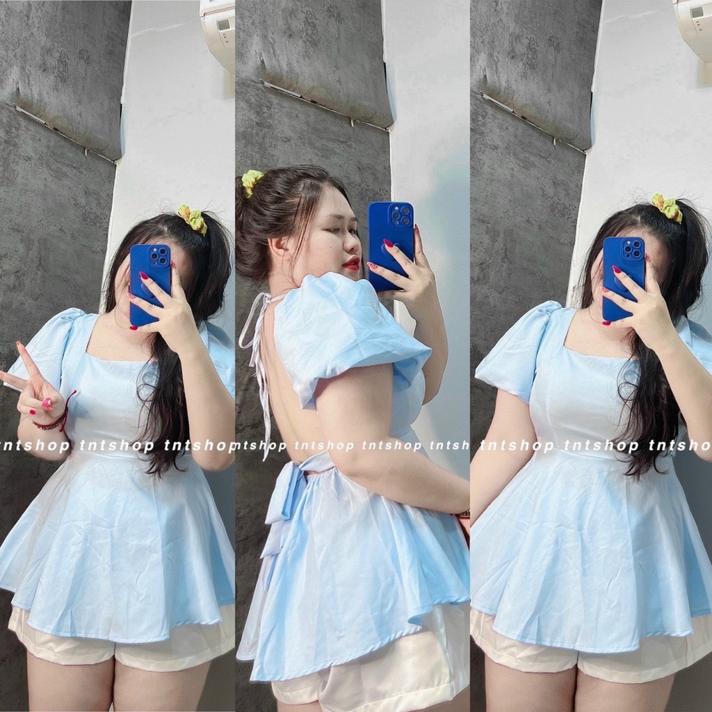 SET 2 MÓN ÁO BABYDOLL HỞ LƯNG TAY BỒNG VÀ QUẦN TAFTA