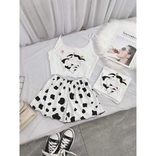 Set quần áo nữ bò sữa hai dây