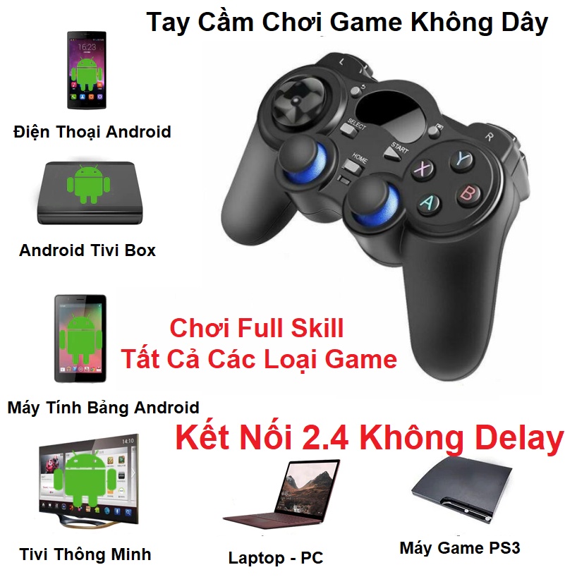 Tay Cầm Chơi Game PS3 Không Dây Trên Điện Thoại, Máy Tính - Tivi Box - PS - Không Dây 2.4 - Tặng Kèm Kẹp ĐT