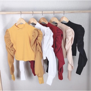 Áo thun gân tay phồng dài