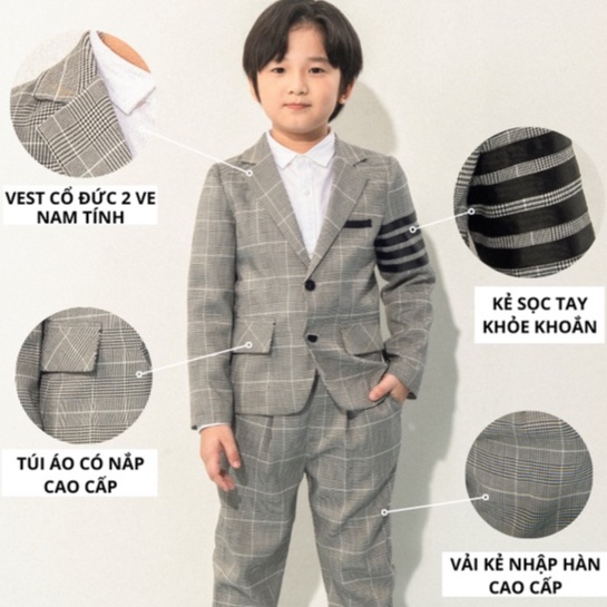 Bộ quần áo vest kẻ ghi xám bé trai 137KIDS thiết kế cao cấp