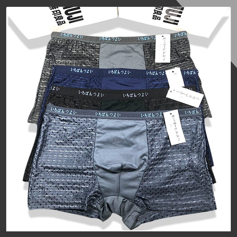 Hộp 4 Quần sịp đùi nam, quần lót nam boxer, vải cotton thông hơi Nhật bản, đủ size từ 45kg đến 80kg