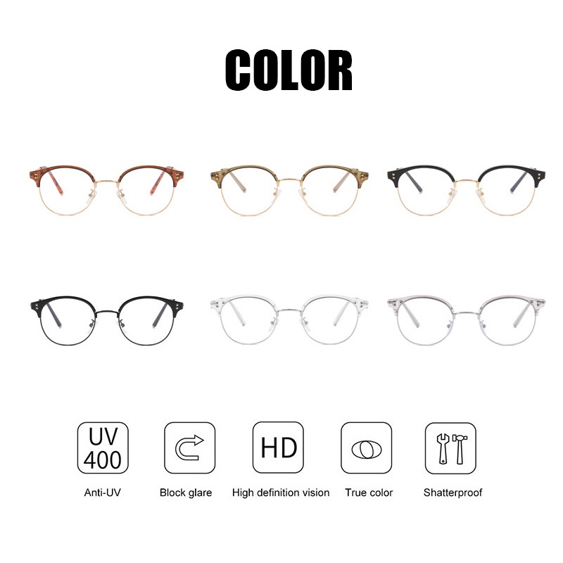 Mắt Kính Nửa Gọng Kim Loại Màu Nâu TR90 Chống Ánh Sáng Xanh