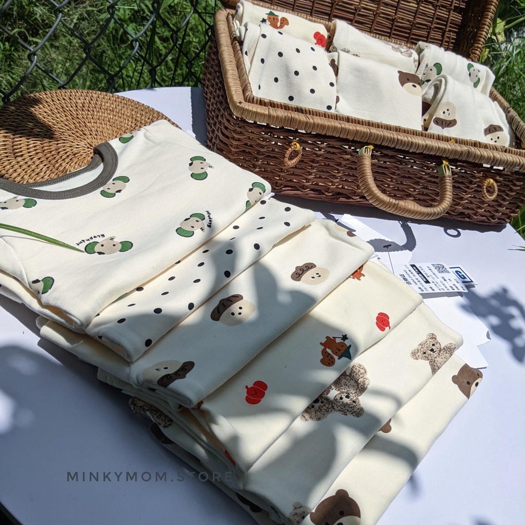 Bộ Đồ Dài Tay Cotton Cạp Cao Hình Gấu Dễ Thương Cho Bé Trai Bé Gái