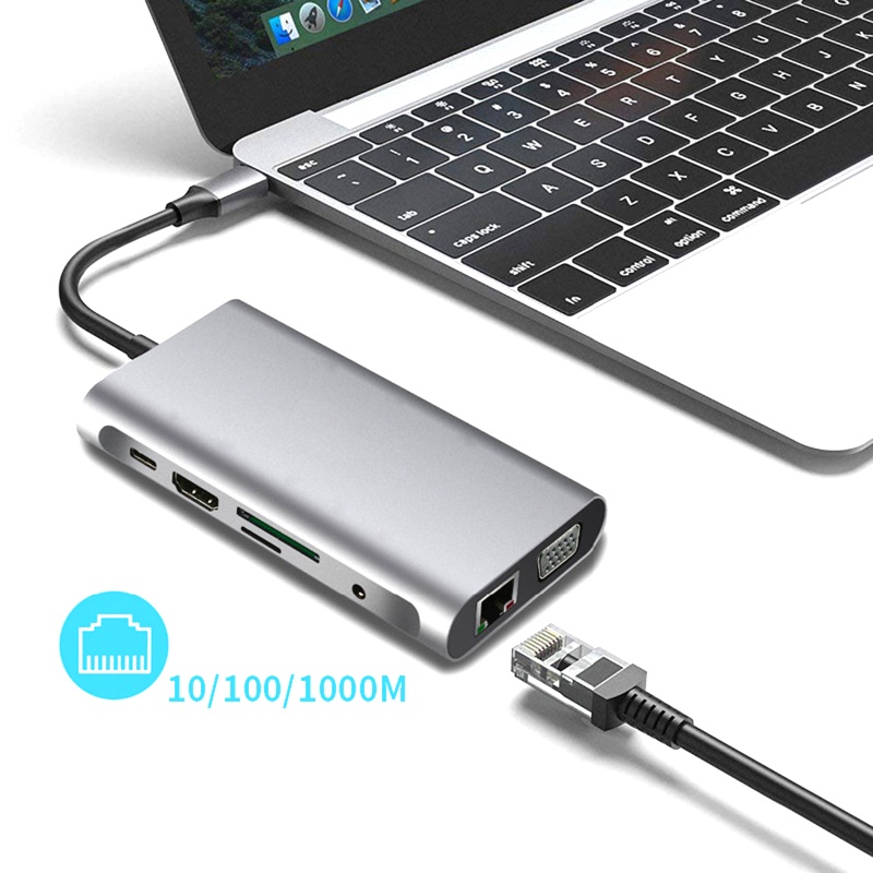 Bộ chuyển đổi USB Type C sang HDMI 4K VGA RJ45 Lan Ethernet SD TF USB-C Type C USB 3.0 3.5mm