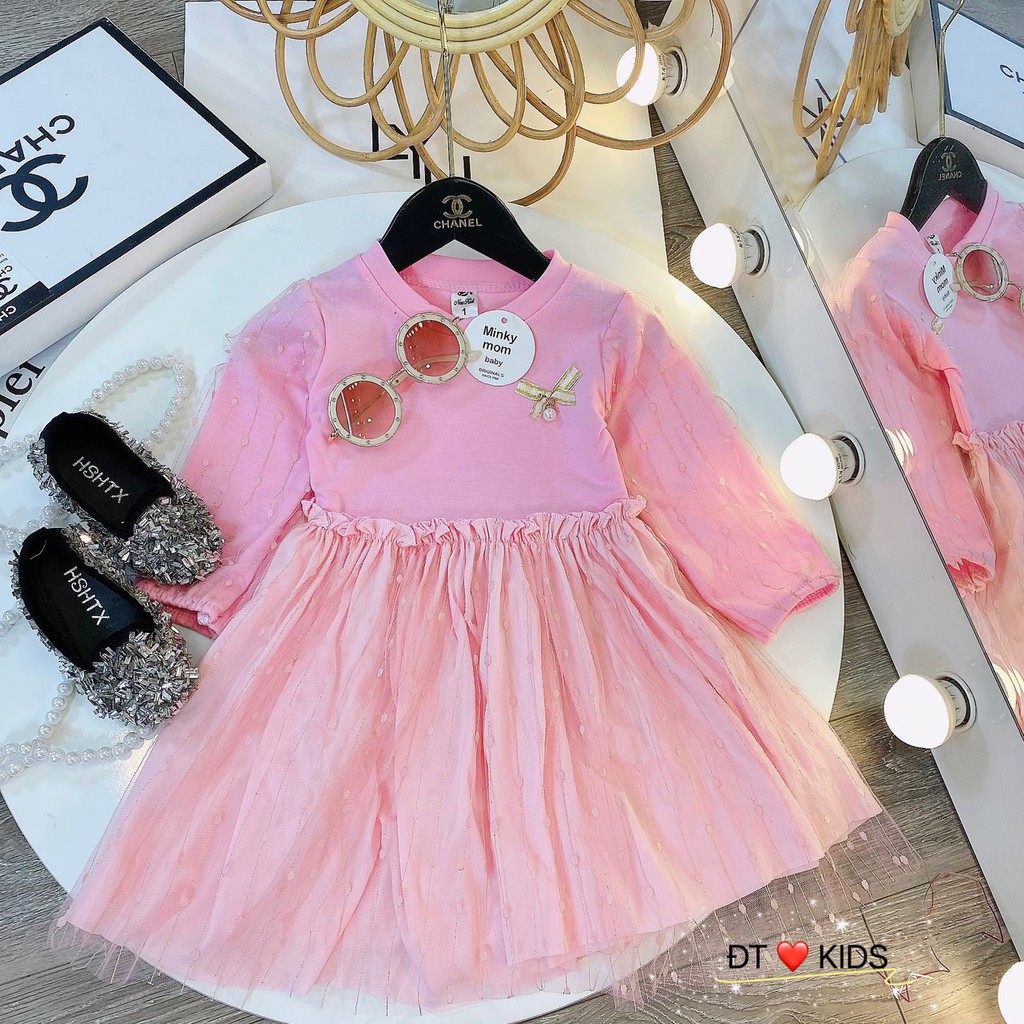 Váy Babydoll đính nơ cho bé gái 9-23kg QATE562