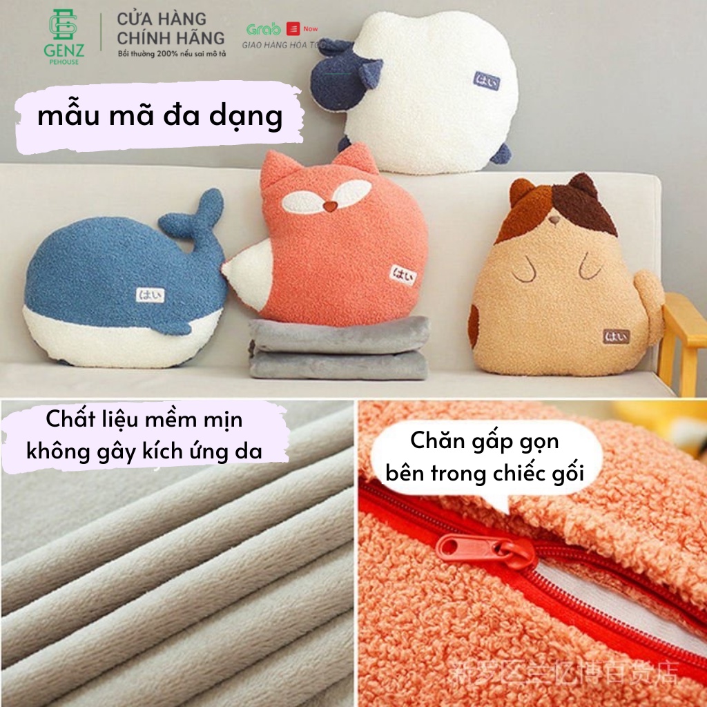 Bộ chăn gối ngủ văn phòng gấp gọn chất liệu nhung mịn phù hợp cho dân văn phòng, du lịch và dã ngoại Genz pehouse