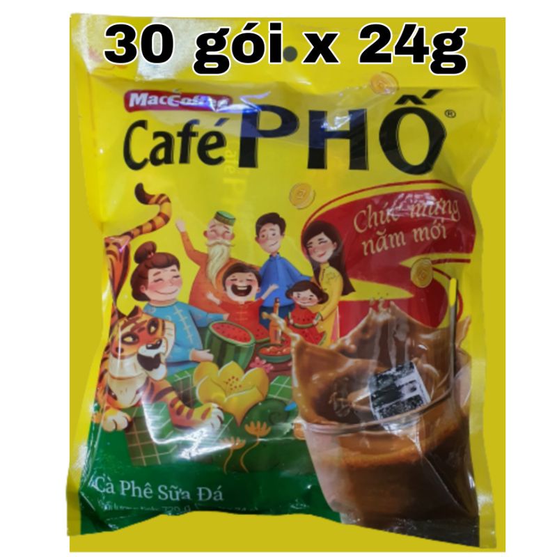 CÀ PHÊ SỮA ĐÁ CAFE PHỐ BỊCH 720g (30 gói x 24g) MẪU MỚI TẾT 2022