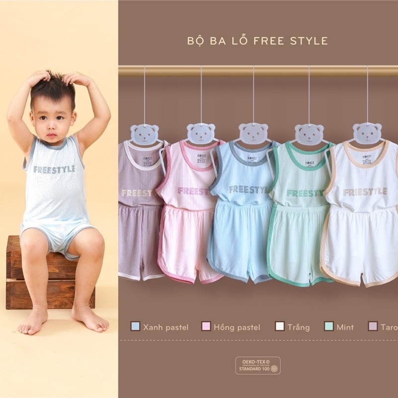 Bộ quần áo ba lỗ free style hrnee dành cho bé trai bé gái thời trang hè