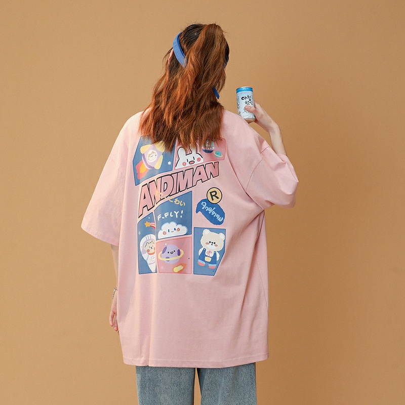 Áo thun tay lỡ unisex form rộng chất cotton thấm hút mồ hôi in hình THỎ