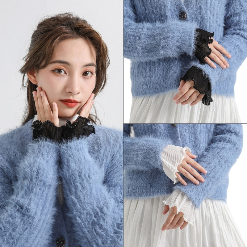 Ống Tay Áo Giả Xếp Ly Trang Trí Cổ Tay Áo Giả