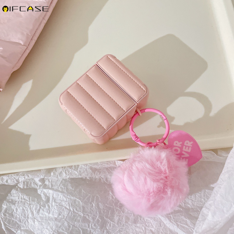 Vỏ Bảo Vệ Hộp Sạc Tai Nghe Airpods 1 2 3 Pro Kết Nối Bluetooth Không Dây Chất Liệu Da Màu Hồng Phối Lông Dễ Thương