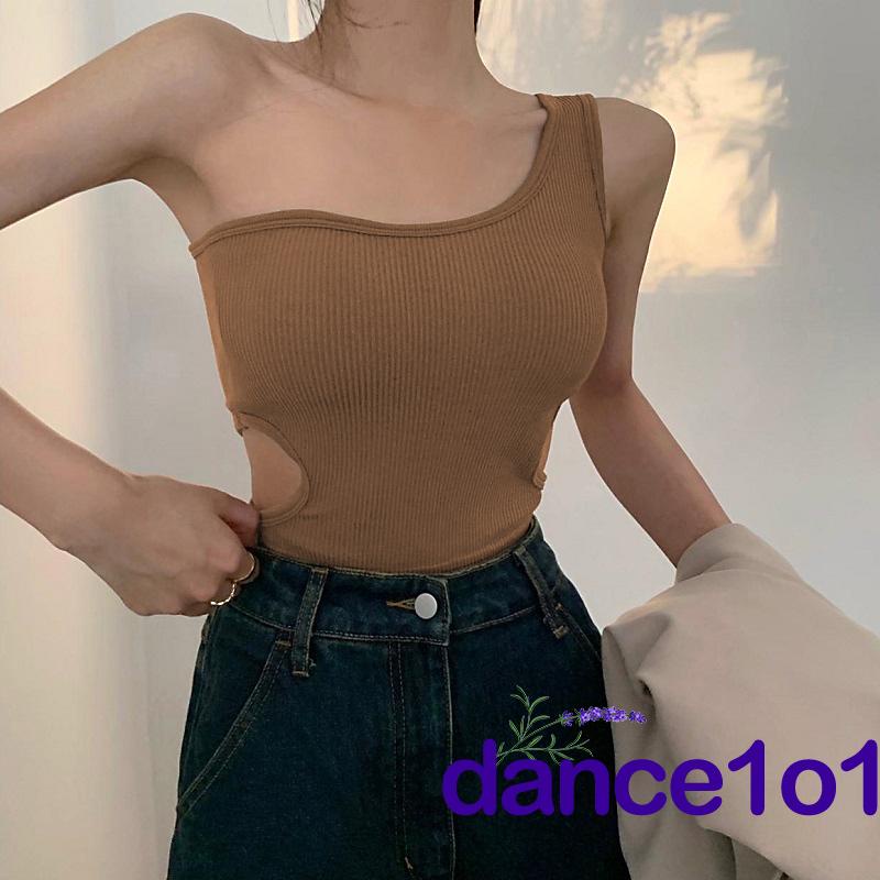 Áo crop top lệch vai màu trơn phong cách thời trang mùa hè quyến rũ dành cho nữ