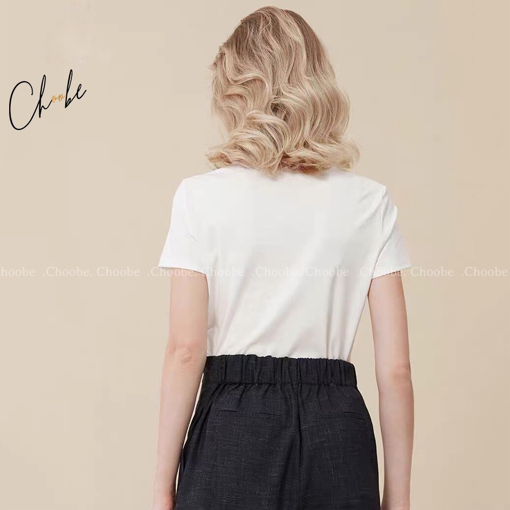 Áo phông nữ Choobe cộc tay cổ tim chữ v thun trơn form rộng co giãn màu đen trắng cam bigsize thời trang basic A18 | BigBuy360 - bigbuy360.vn