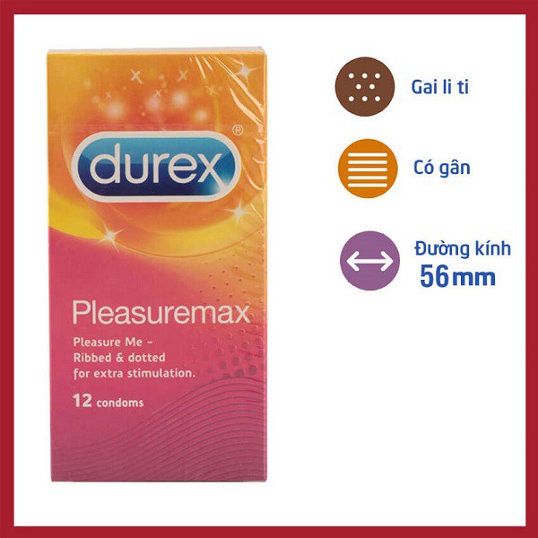 (MỎNG HƠN – NHIỀU GAI HƠN) Bao cao su Durex Pleasuremax có Gai và mỏng hơn - Số lượng 12 cái/ 1 hộp bcs