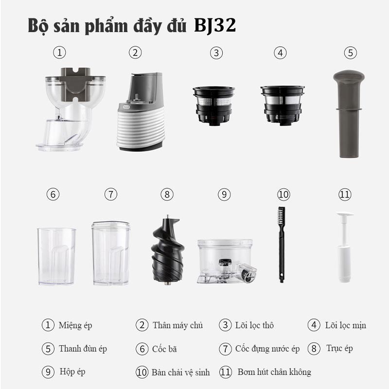 Máy Ép Chậm Rau Củ Quả Xiaomi BUD BJ32/BJ31 Công Suất 250W Đạt Tiêu Chuẩn FDA Tặng Kèm Cối Ép 5.0