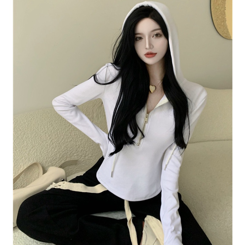 Áo thun tay dài có mũ và khóa kéo thời trang mùa đông dễ phối đồ