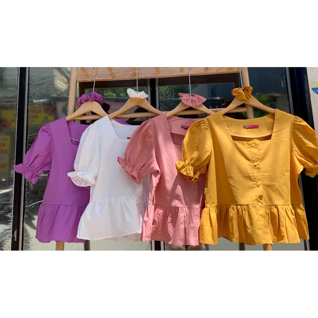 Áo babydoll thô hoa nhiều màu kèm chun buộc tóc