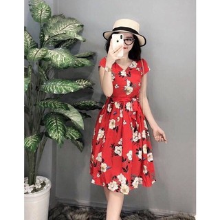 Váy đầm nữ 🌸 freeship 🌸 đầm hoa dáng xòe thắt nơ eo chất voan lụa mềm đẹp