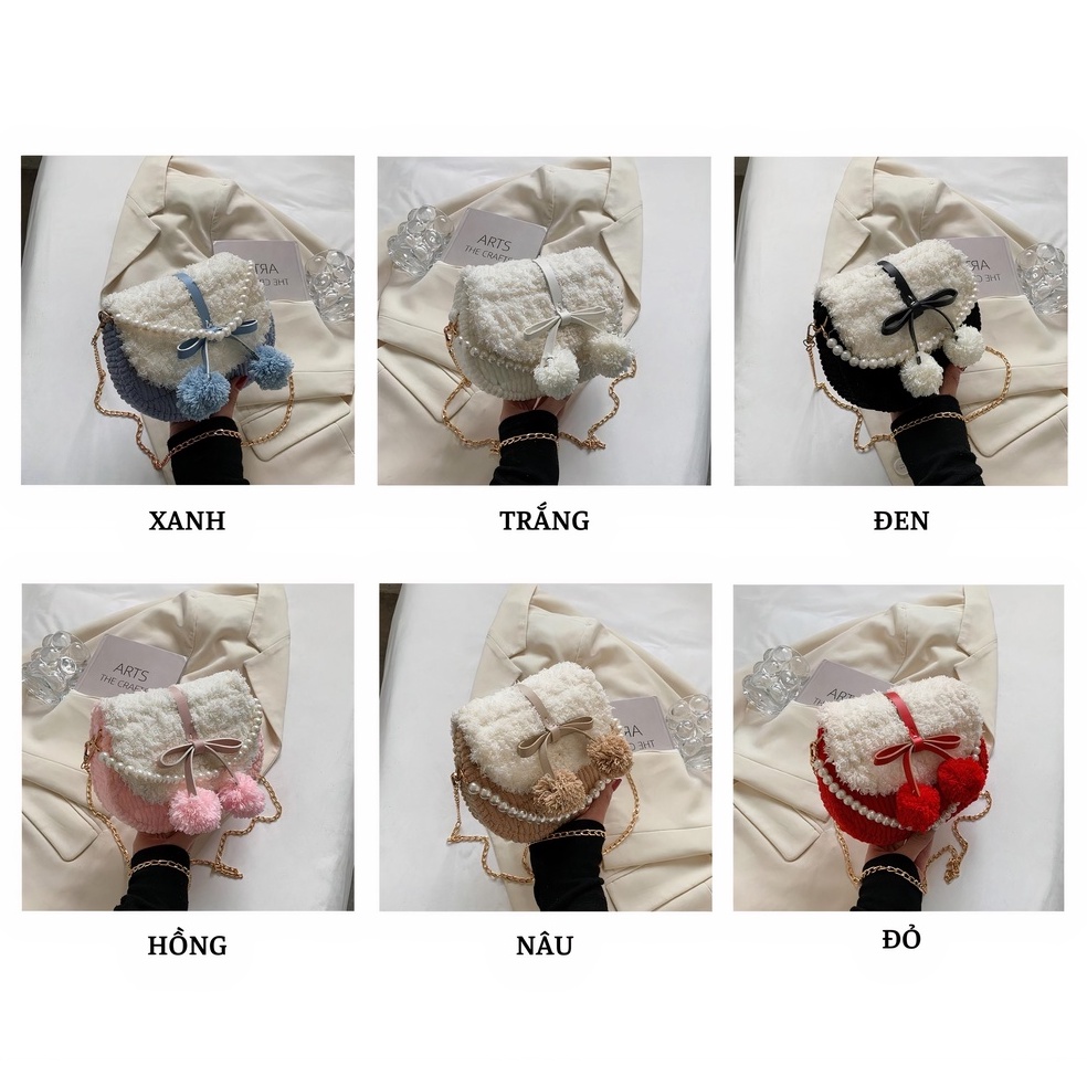 Túi tự đan đeo chéo handmade Pom Pom thời trang - Phụ kiện đan túi HAVAKI