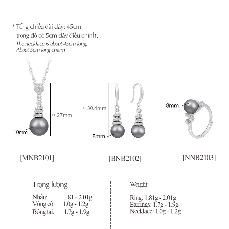 Bộ Trang Sức Ngọc Trai màu đen huyền bí khảm bạc 925 đá zircon sang trọng BNJ211 - Bảo Ngọc Jewelry