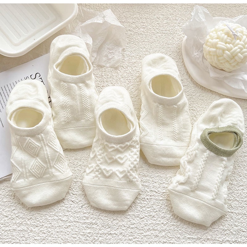 Set 10 tất vớ chân đi giày lười cổ ngắn màu xanh bơ trắng chất len đẹp Hàn Quốc