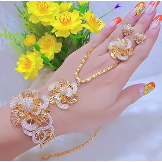 Combo 04 món nữ trang Mẫu 54 gồm : Vòng tay + nhẫn + mặt dây chuyền + bông tai