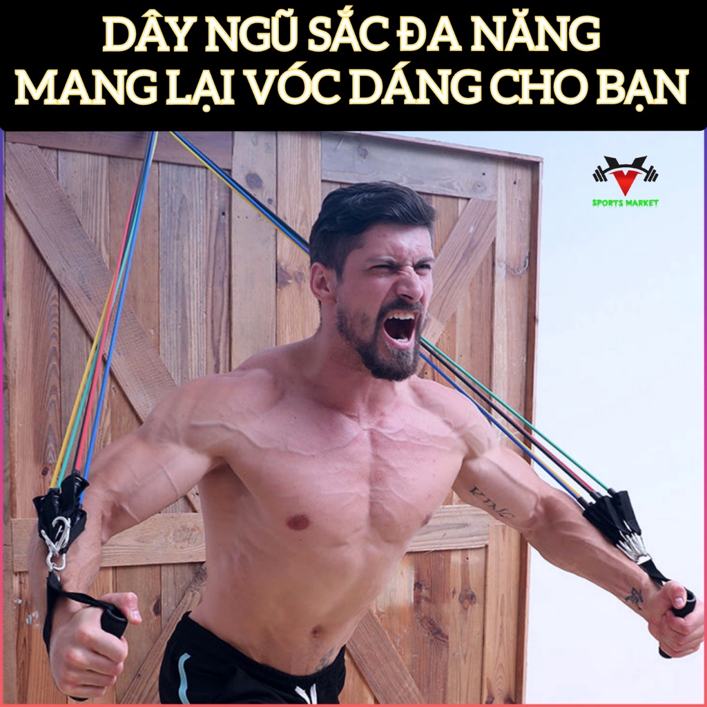 Bộ 5 Dây Ngũ Sắc Tập Full Body - Dây ngũ sắc đàn hồi tập thể hình cao cấp yoga, gym