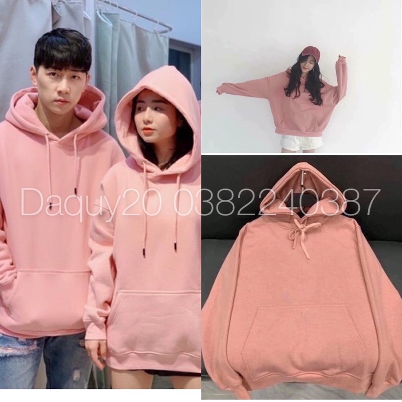 áo đôi Hodie nỉ trơn màu Hồng cute⚡️FREESHIP EXTRA⚡️ hotren, sang xịn mịn không xù.