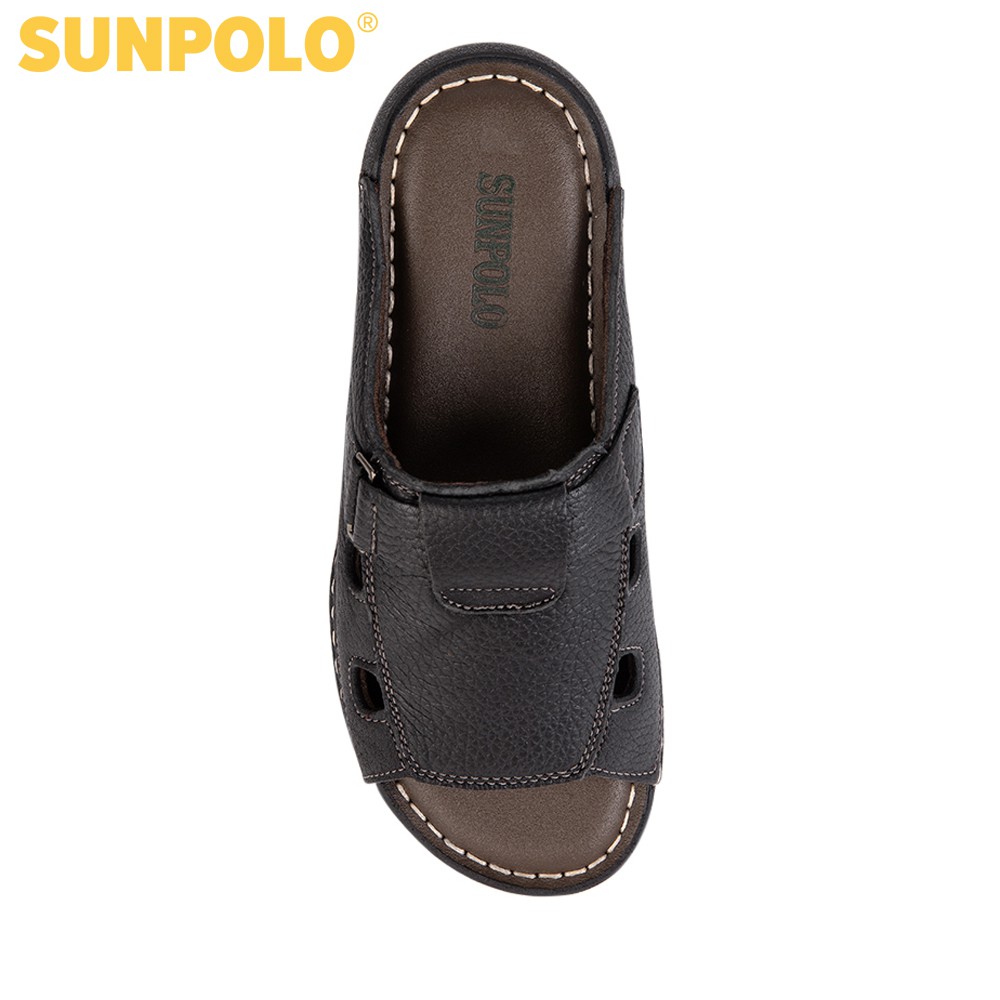 [Mã BMBAU50 giảm 7% đơn 99K] Dép Quai Ngang Nam Da Bò SUNPOLO Đen - D03NEW