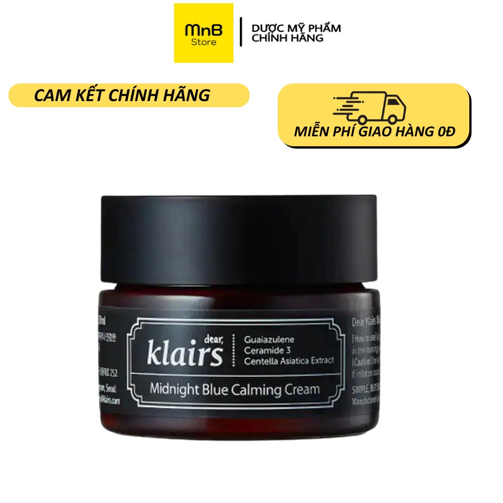 Kem dưỡng ẩm Klairs Midnight Blue Calming Cream làm dịu phục hồi da hàn quốc 30ml