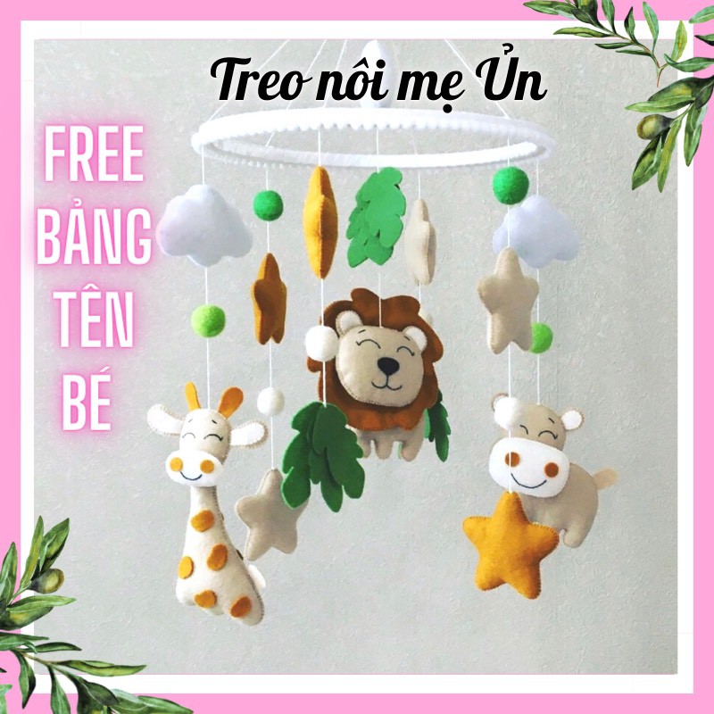 Đồ chơi treo nôi cho bé kích thích thị giác ảnh thật, có nhạc tự xoay mẫu THÚ RỪNG VÀ SAO VÀNG