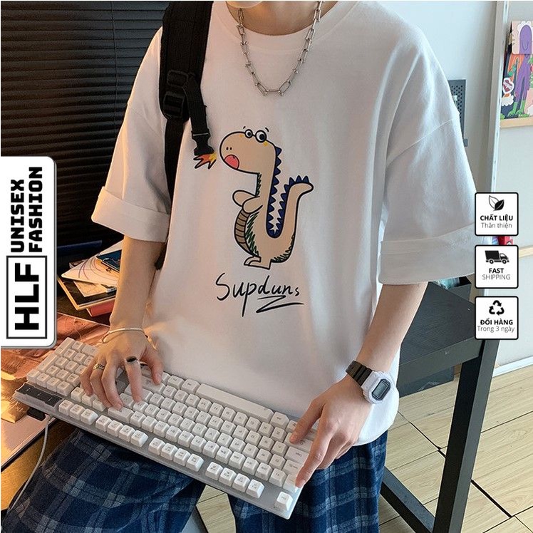 Áo phông nam form rộng khủng long Khủng long Supduns, áo thun tay lỡ HLFashion