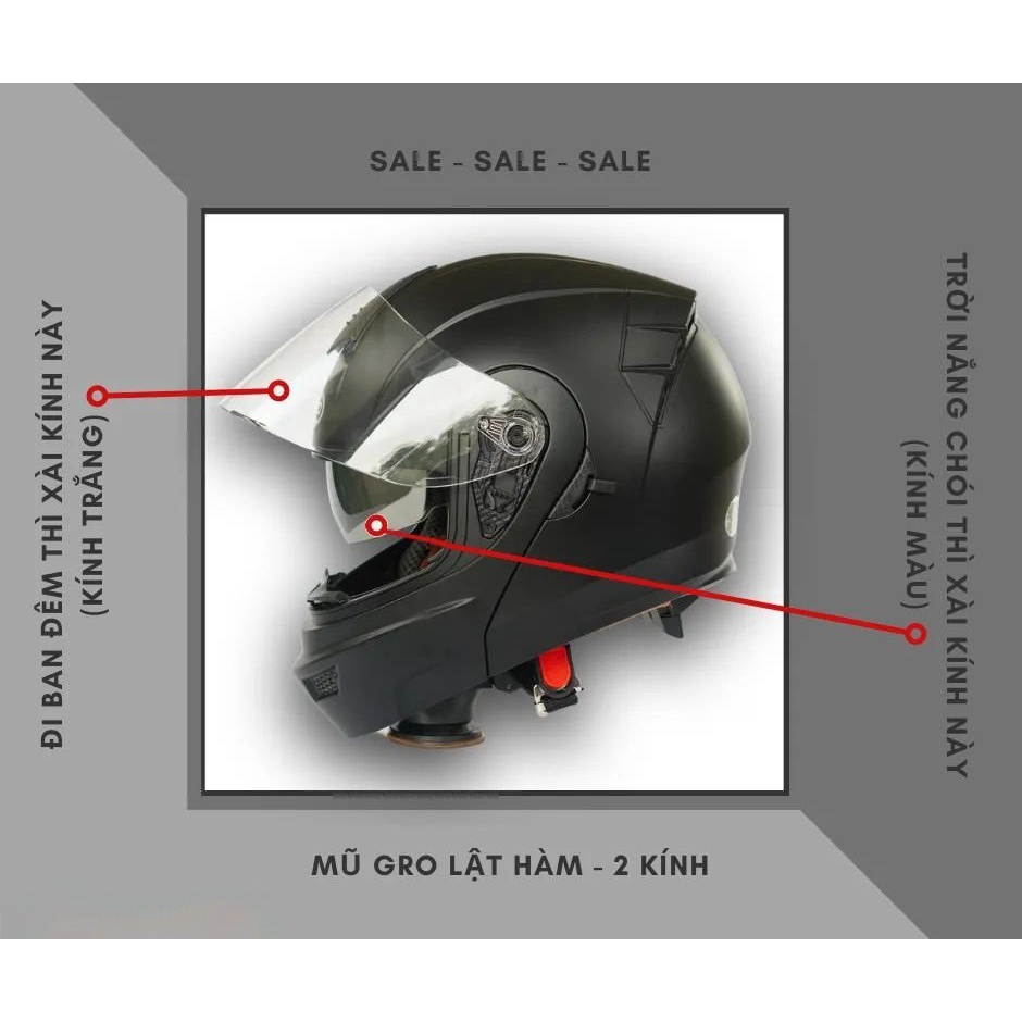Kính gắn mũ bảo hiểm Fullface GRO HELMET chính hãng thay thế cho các dòng mũ bảo hiểm ST26, lật hàm mới của GRO