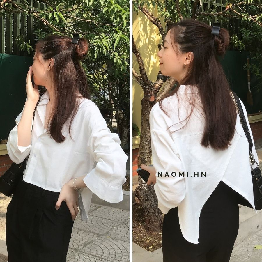 Áo sơ mi nữ xẻ tà sau lưng độc lạ dài tay cổ đức . Áo kiểu nữ xẻ tà sau lưng gợi cảm chất đẹp 3 màu xanh trắng hothit