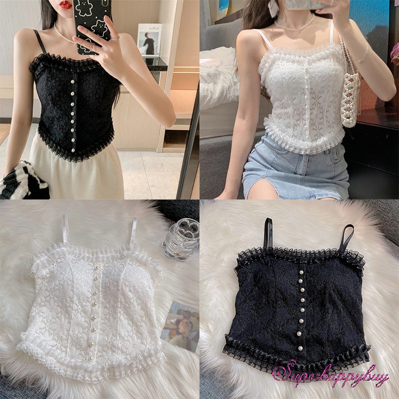 Áo Hai Dây Phối Ren Kiểu Dáng Quyến Rũ Hợp Thời Trang Cho Nữ