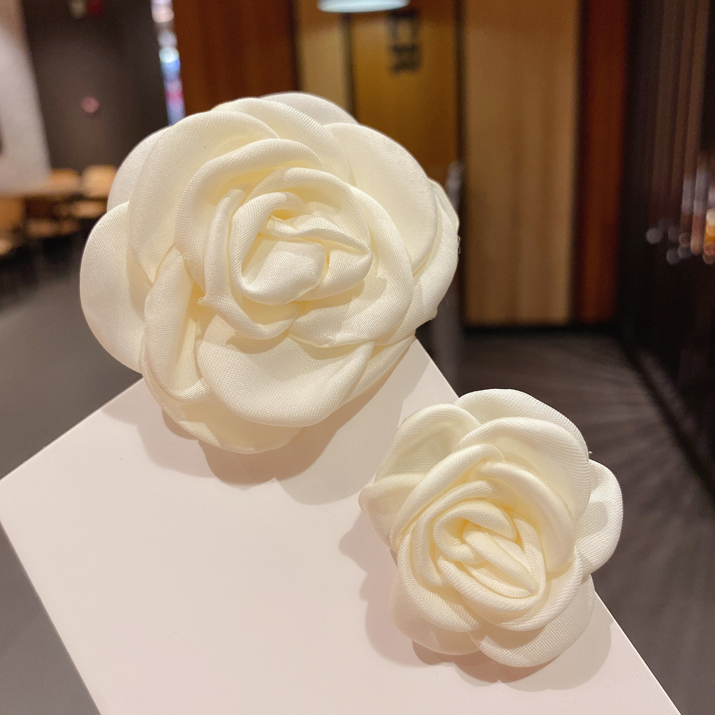 Korean Fashion Fresh Beige Camellia Hairpin Hairband Fragrant Rose Simple Fairy Bride Hair Accessories Hairpin Gift