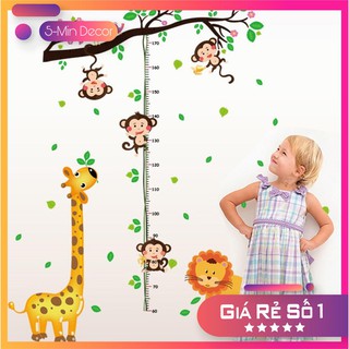 Decal dán tường thước đo chiều cao 3 chú khỉ con