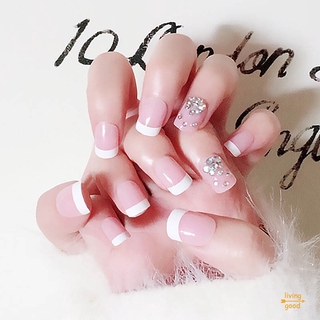 Set 24 Móng Tay Giả Đính Đá Màu Hồng Trang Trí Cho Nữ