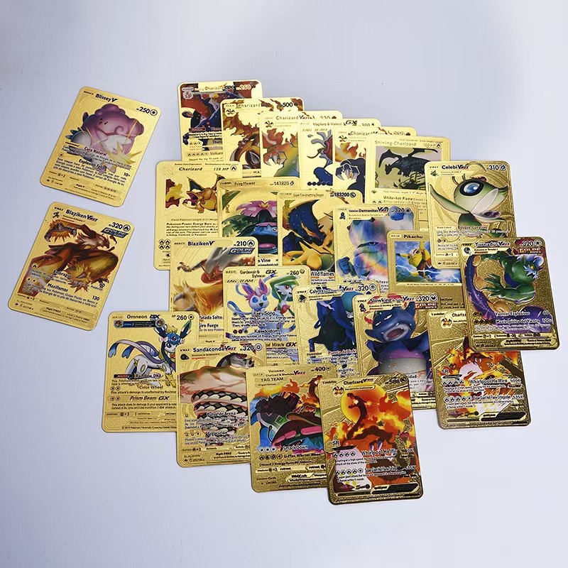 Set 110 Thẻ Bài Pokemon Vmax GX Bằng Kim Loại Màu Vàng / Bạc / Đen Dành Cho Bé Trai