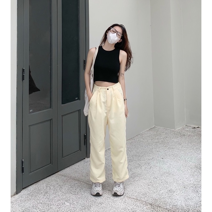 Quần ống suông - Quần nhung tăm nữ, nam, unisex HOMIES nút gài