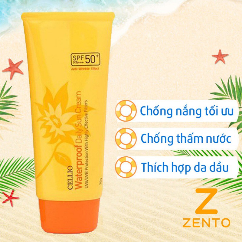 Kem chống nắng Hàn Quốc Cellio Waterproof SPF50+ PA+++ 70g sữa chống nắng bảo vệ da dưỡng da CL-W2